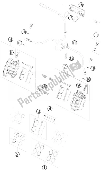 Alle onderdelen voor de Remklauw Voorzijde van de KTM 450 XC ATV 2010