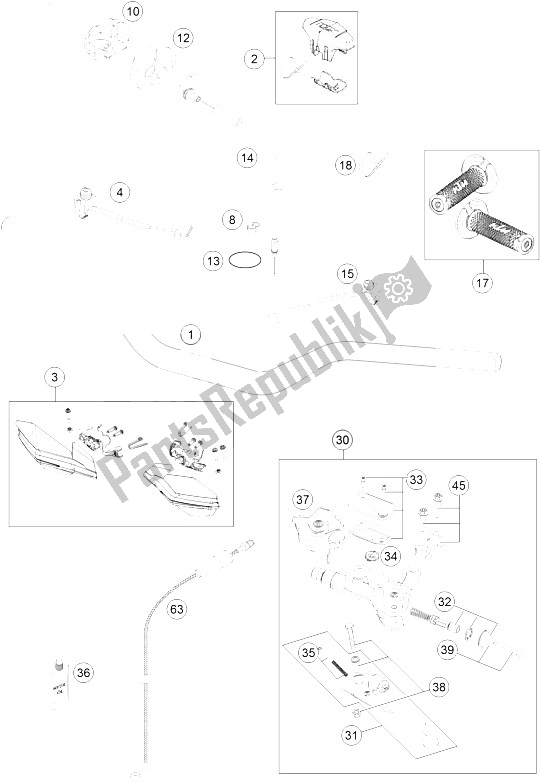 All parts for the Handlebar, Controls of the KTM 250 XC W USA 2015