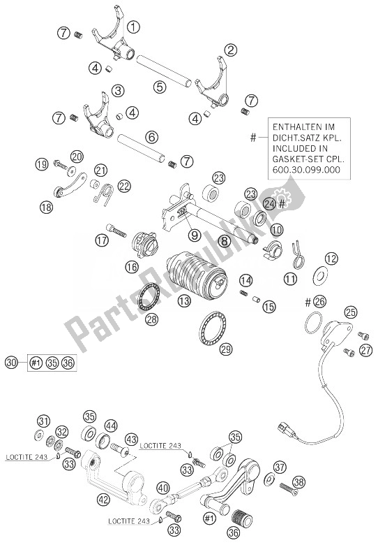 All parts for the Shifting Mechanism of the KTM 990 Superduke Schw OR 04 Europe 2004