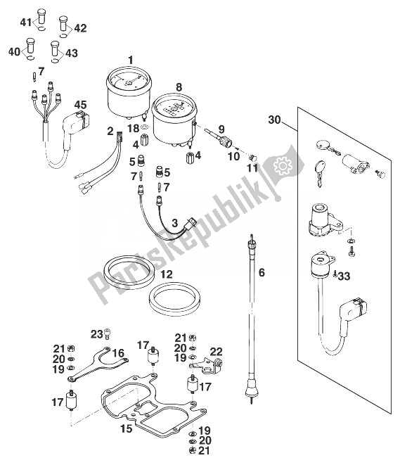 All parts for the Speedometer - Rpm Meter Duke '98 of the KTM 640 Duke E United Kingdom 1998