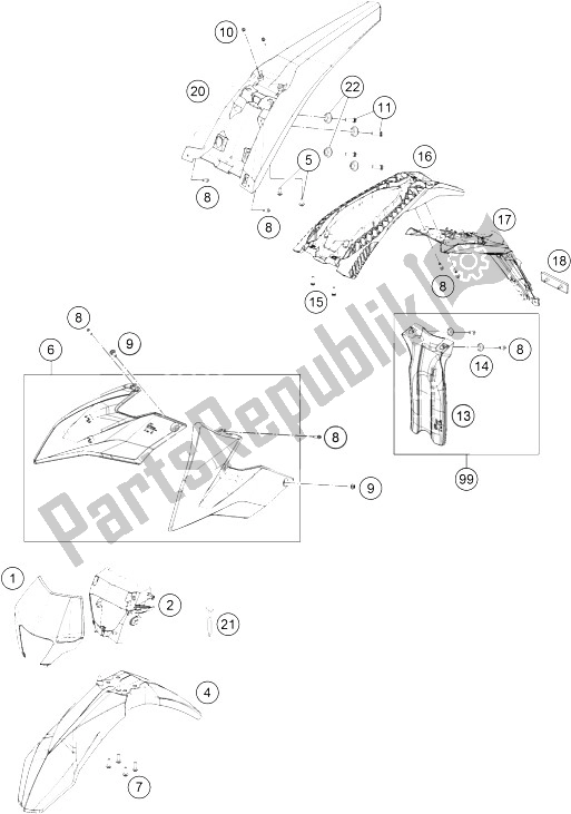 All parts for the Mask, Fender of the KTM Freeride E SM Europe 0 2015