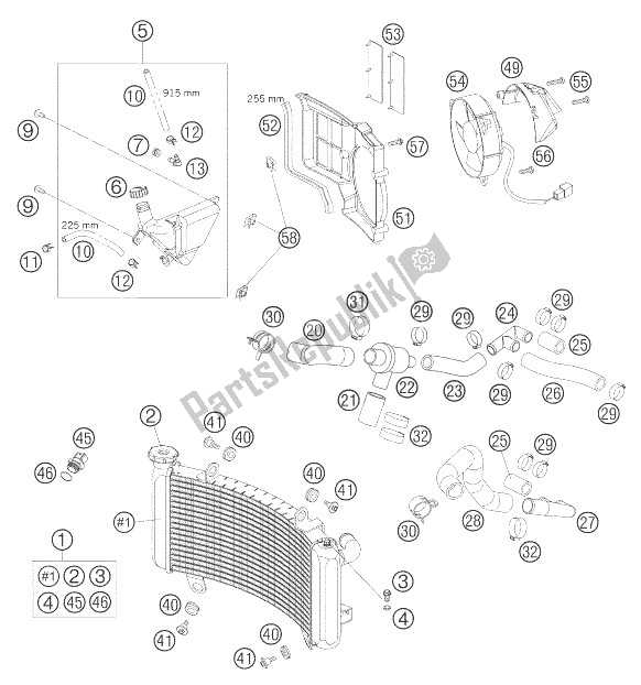 All parts for the Cooling System of the KTM 990 Super Duke R France 2007