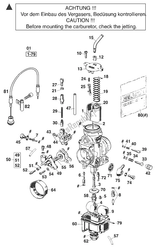 Todas las partes para Carburador Dell Orto Phm38nd Sxc de KTM 400 SXC USA 2000