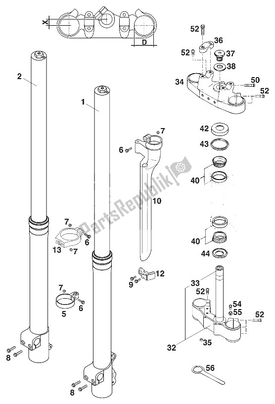 Tutte le parti per il Forcella Anteriore - Attacco Sterzo Wp50 Extreme '97 del KTM 620 LC4 Rallye 97 Europe 1997