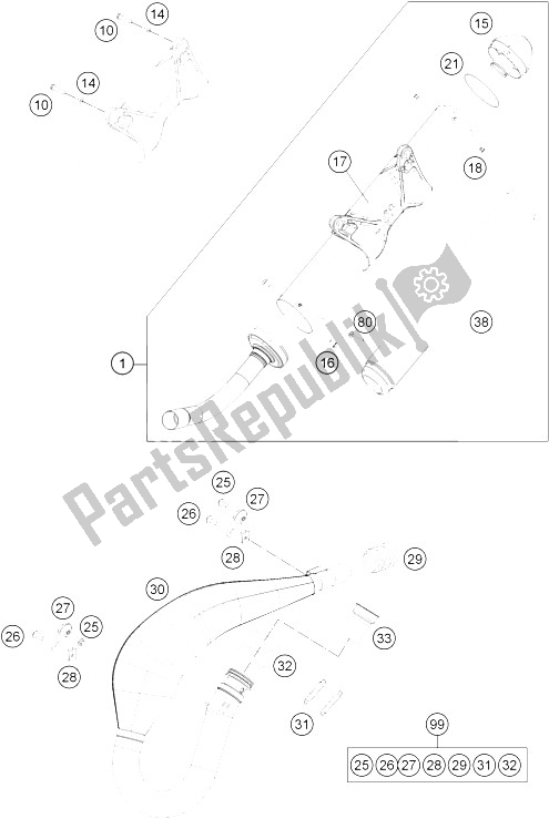 All parts for the Exhaust System of the KTM 250 EXC SIX Days Europe 2016