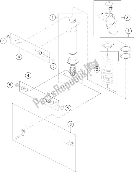 All parts for the Shock Absorber Disassembled of the KTM 1190 Adventure ABS Grey Europe 2015