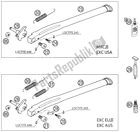 Tutte le parti per il Cavalletto Laterale E Centrale 125-380 del KTM 200 EXC SGP GS Asia 2002