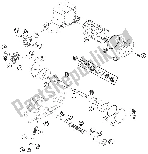 All parts for the Lubricating System of the KTM 250 SX F Europe 2012