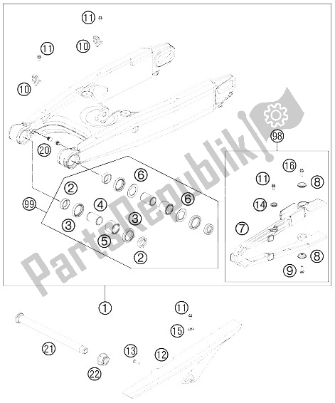 All parts for the Swing Arm of the KTM 990 Supermoto R Europe 2012