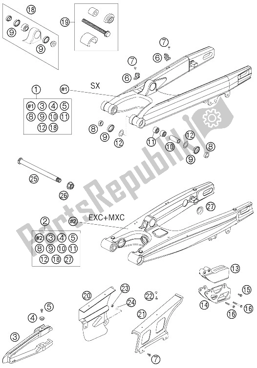 Toutes les pièces pour le Bras Oscillant du KTM 125 SX Tyla Rattray Europe 2005