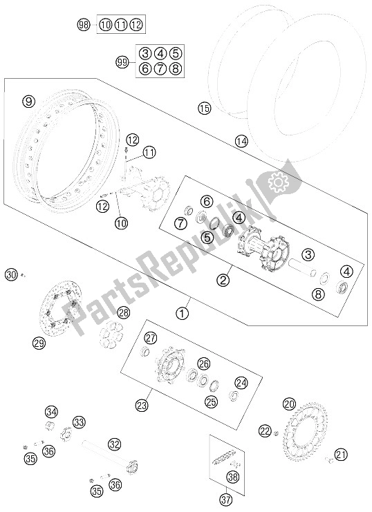 All parts for the Rear Wheel of the KTM 990 Adventure R France 2011