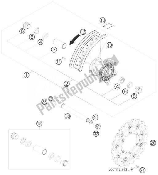 All parts for the Front Wheel of the KTM 450 SMR Europe 2010