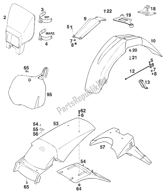 All parts for the Fenders Sx,sc '96 of the KTM 620 Super Comp 4T Europe 1996