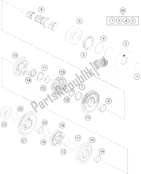 All parts for the Transmission Ii - Countershaft of the KTM Freeride 250 R Australia 2014
