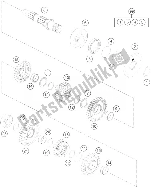 All parts for the Transmission Ii - Countershaft of the KTM Freeride 250 R Europe 2014