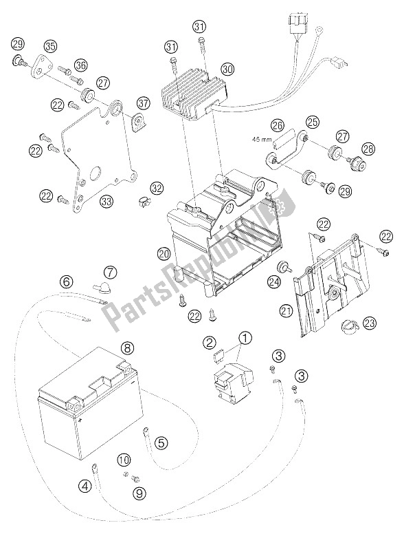 Toutes les pièces pour le Batterie du KTM 990 Superduke Black France 2005