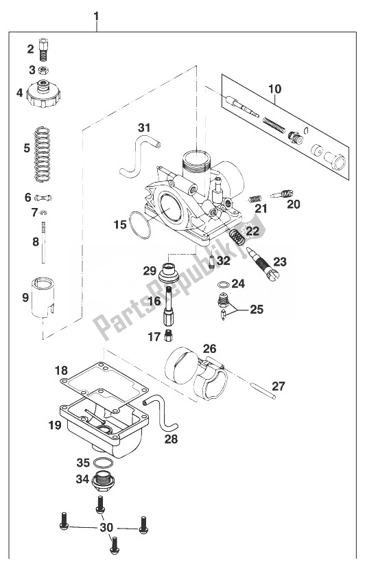 Tutte le parti per il Carburatore Mikuni Vm20-352 '99 del KTM 50 Mini Adventure Europe 1998