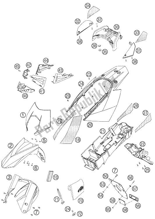 All parts for the Mask, Fenders of the KTM 950 Supermoto Black Australia United Kingdom 2005