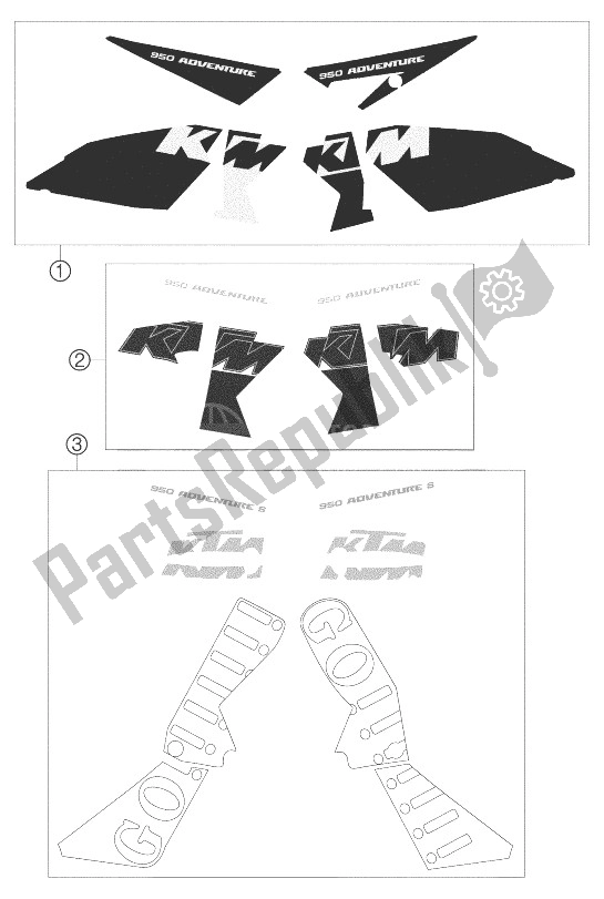 Todas as partes de Decalque Lc8 do KTM 950 Adventure Orange LOW Europe 2004