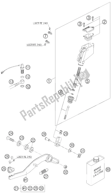 All parts for the Rear Brake Control of the KTM 950 Supermoto Orange Europe 2006