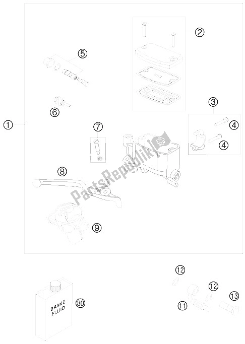 All parts for the Hand Brake Cylinder of the KTM 990 Adventure White ABS 09 Europe 2009