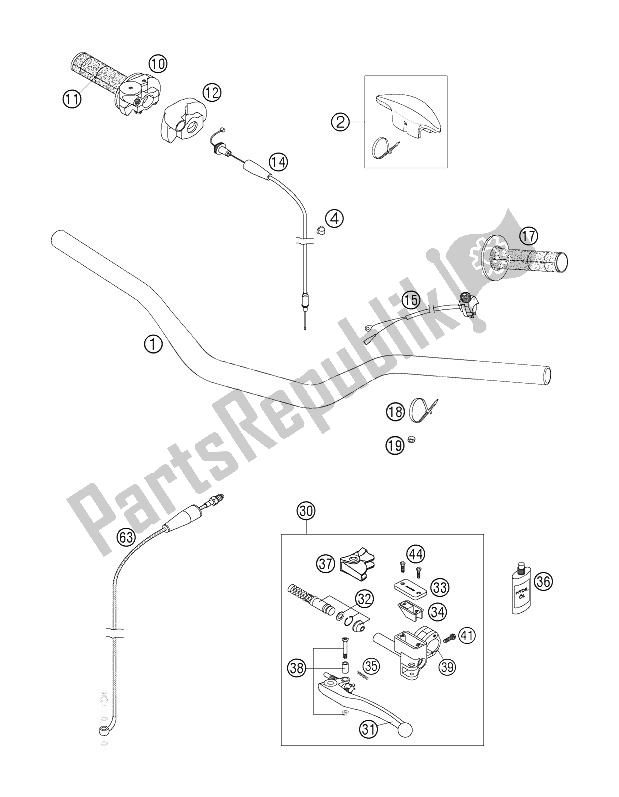 All parts for the Handlebar, Controls of the KTM 200 XC USA 2006