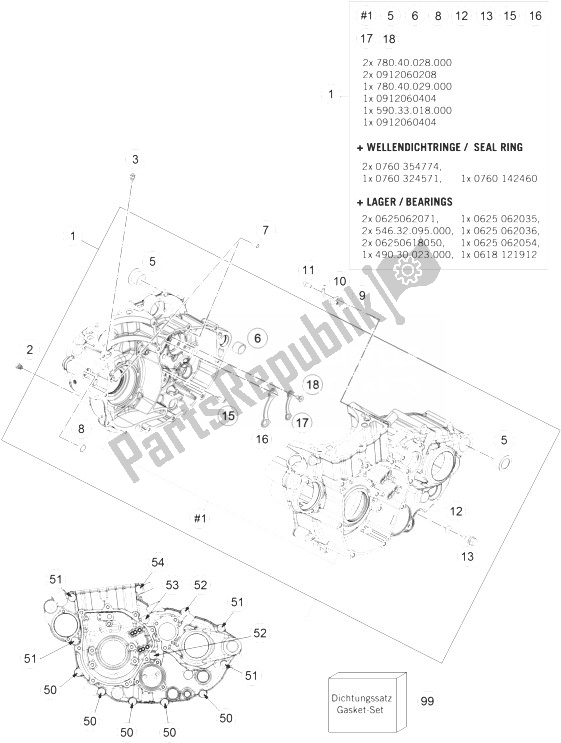 All parts for the Engine Case of the KTM 450 SX F Factory Edition USA 2014