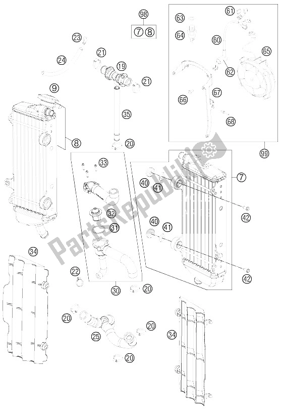 All parts for the Cooling System of the KTM 350 EXC F SIX Days Europe 2012