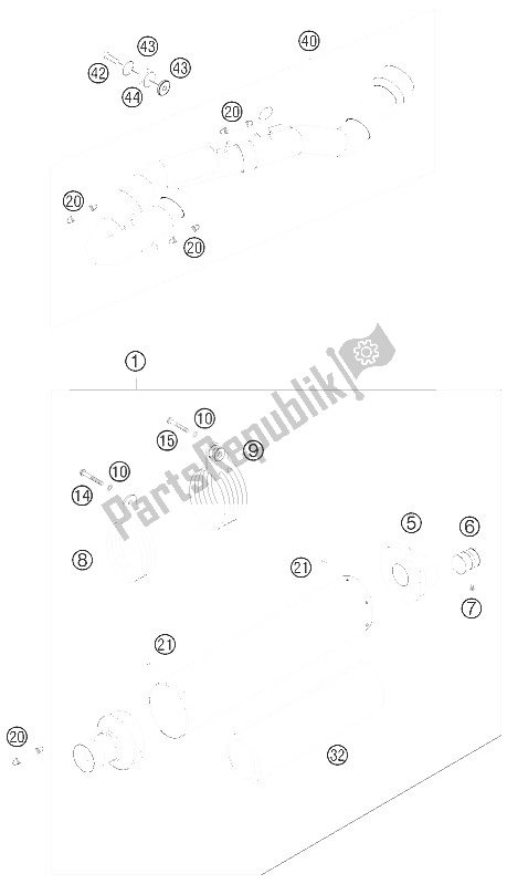 All parts for the Exhaust System of the KTM 250 SXS F Europe 2008