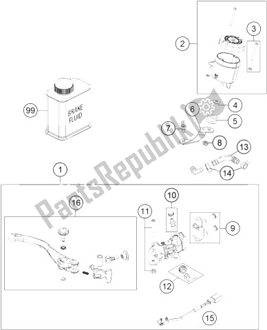 Tutte le parti per il Cilindro Del Freno A Mano del KTM 1190 ADV ABS Grey WES Europe 2014