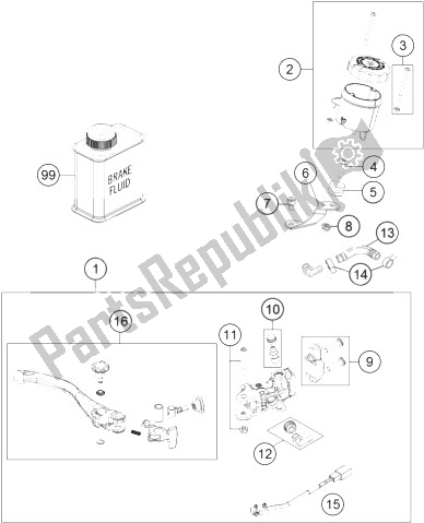 All parts for the Hand Brake Cylinder of the KTM 1190 Adventure ABS Grey France 2014