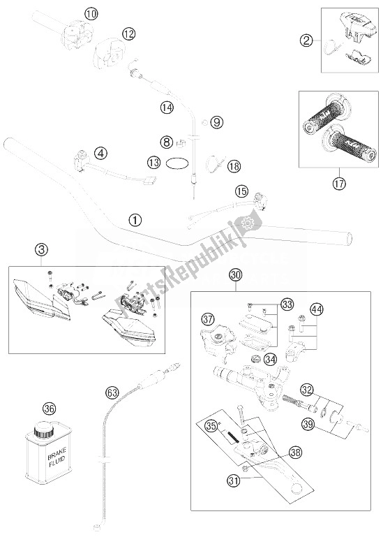 Alle onderdelen voor de Stuur, Bedieningselementen van de KTM 250 XC W USA 2013