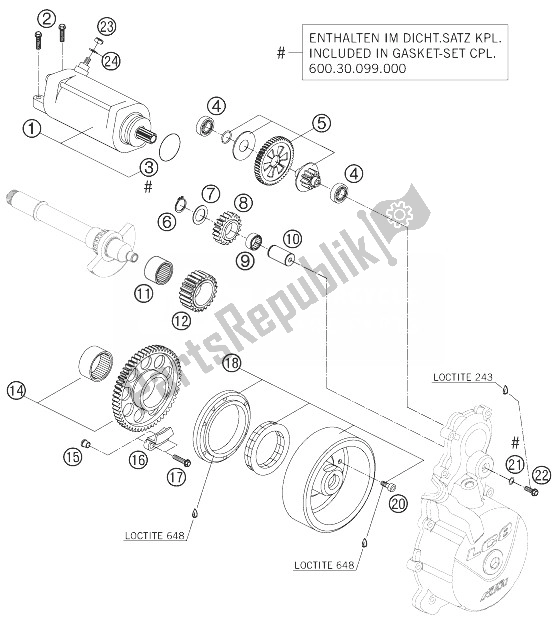 Toutes les pièces pour le Démarreur électrique du KTM 990 Superduke Schw OR 04 Europe 2004