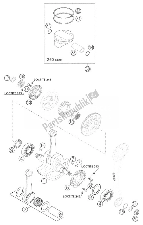 Tutte le parti per il Albero Motore, Pistone 250 Exc Ra del KTM 250 EXC G Racing USA 2003