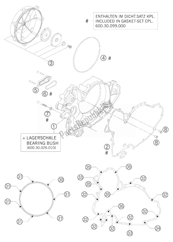 Alle onderdelen voor de Koppelingsdeksel van de KTM 990 Super Duke Orange USA 2007