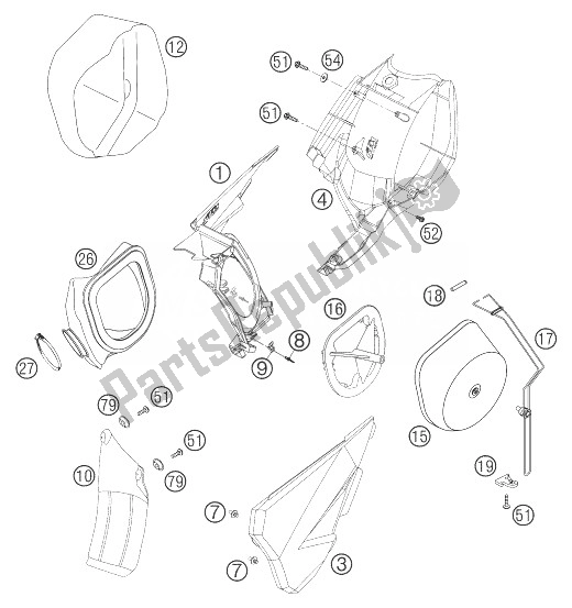 Todas las partes para Caja De Filtro De Aire Racing de KTM 250 EXC Racing Australia 2004