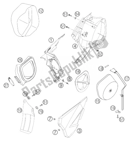 All parts for the Air Filter Box Racing of the KTM 450 EXC Racing SIX Days Europe 2004