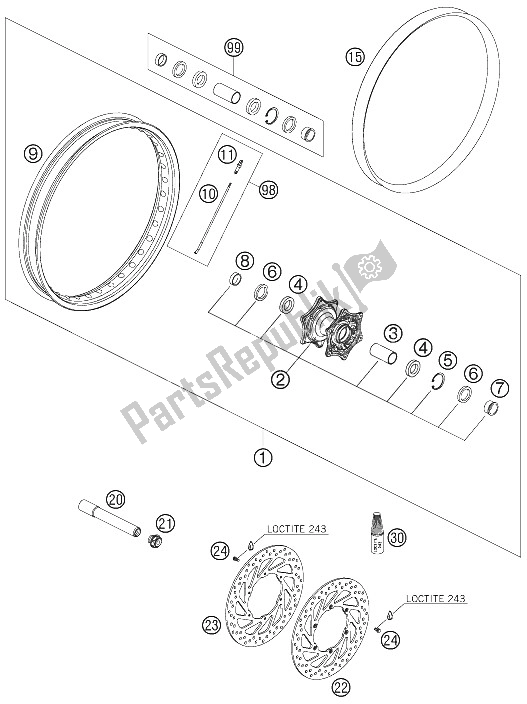 All parts for the Front Wheel of the KTM 640 LC4 Adventure Europe 2006