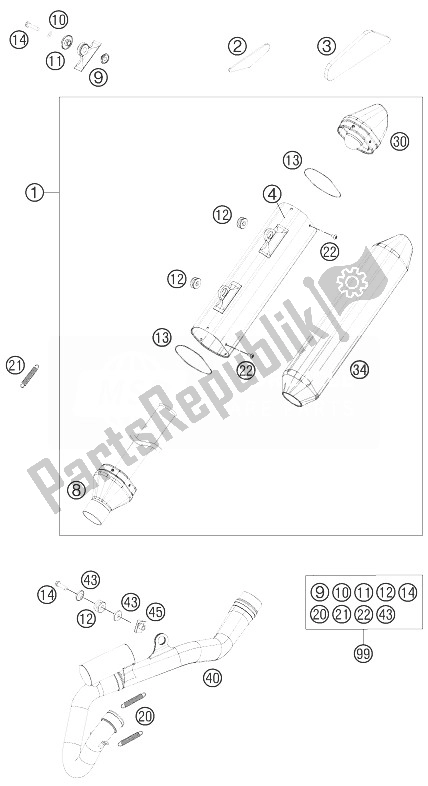 Wszystkie części do System Wydechowy KTM 250 SX F Europe 2013