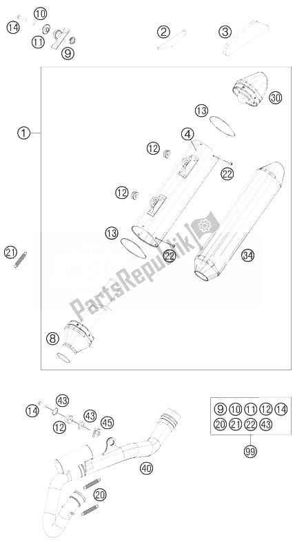 Tutte le parti per il Impianto Di Scarico del KTM 250 SX F USA 2013