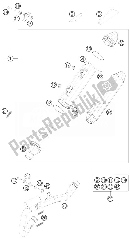 Toutes les pièces pour le Système D'échappement du KTM 350 XC F USA 2014