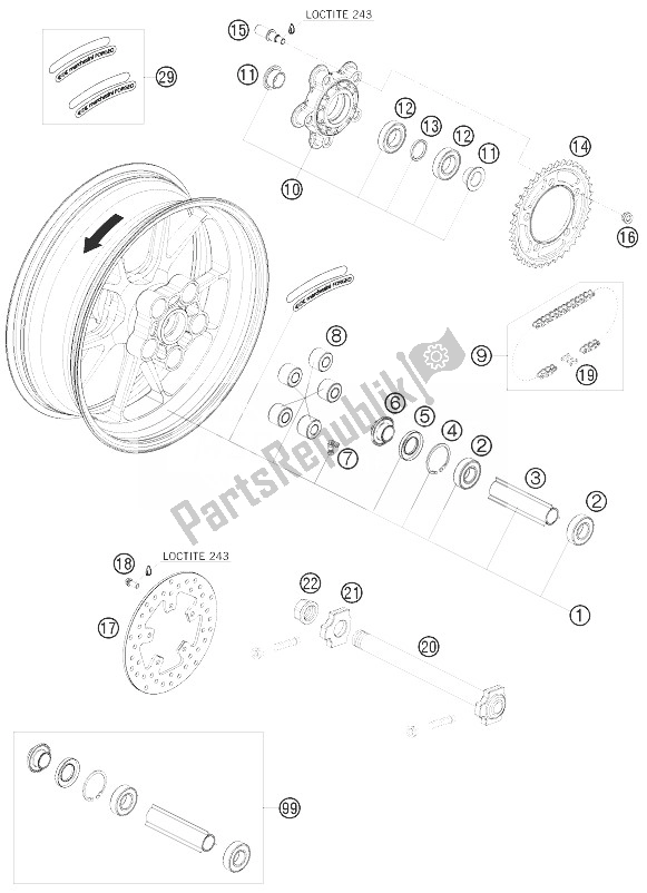 Toutes les pièces pour le Roue Arrière du KTM 1190 RC8 R LIM ED Red Bull 10 USA 2010