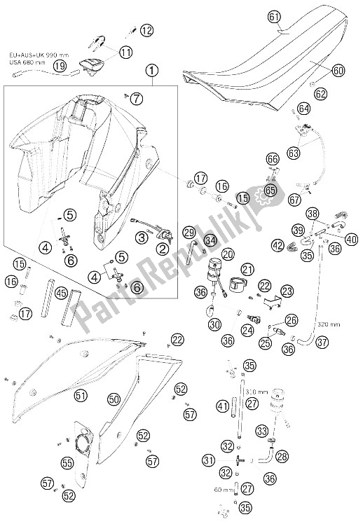 Tutte le parti per il Serbatoio, Sedile, Coperchio del KTM 950 Superenduro R 06 Europe 2006