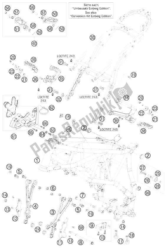 Tutte le parti per il Telaio del KTM 950 Super Enduro Erzberg 08 Europe 2008