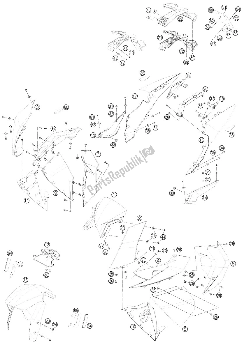 Alle onderdelen voor de Masker, Spatborden van de KTM 1190 RC8 R White Australia 2011