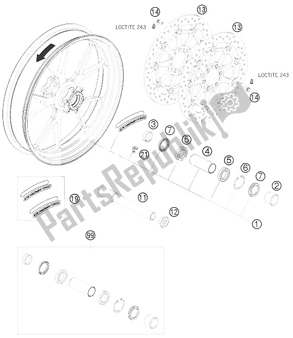 All parts for the Front Wheel of the KTM 1190 RC 8 R Australia 2009