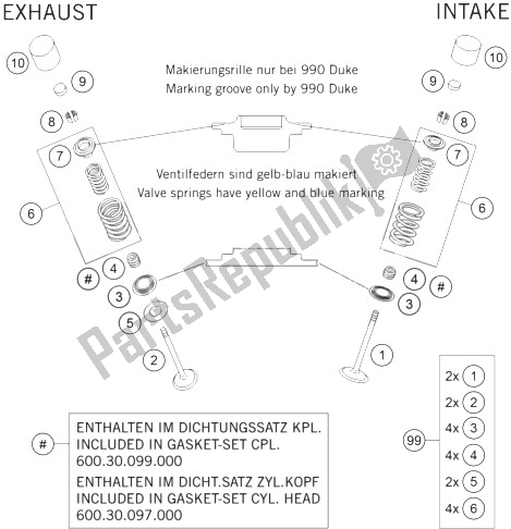 All parts for the Valve Drive of the KTM 990 Adventure Orange ABS 07 Europe 2007