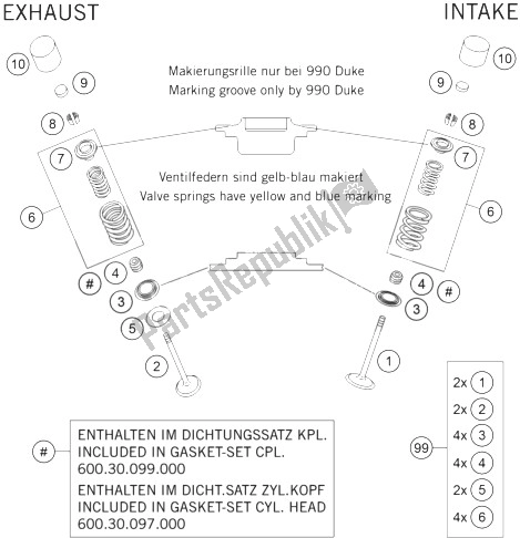 All parts for the Valve Drive of the KTM 990 Adventure S Europe 2007