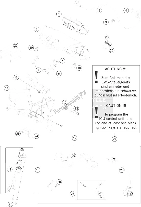 All parts for the Instruments / Lock System of the KTM 990 Adventure R Australia United Kingdom 2012