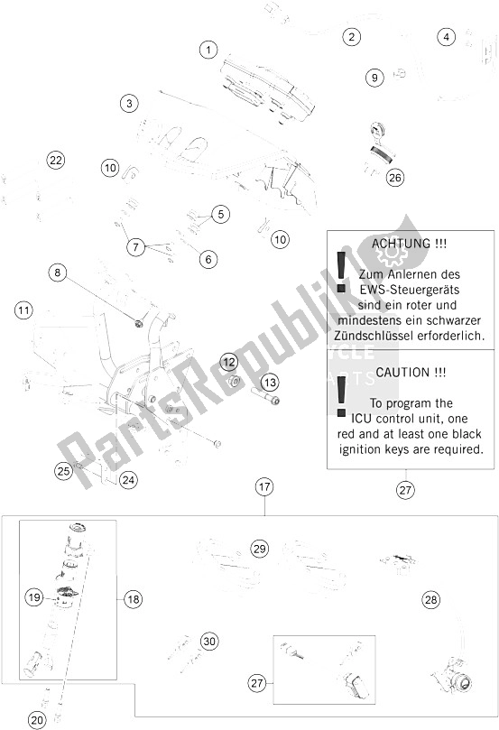All parts for the Instruments / Lock System of the KTM 990 Adventure R USA 2012